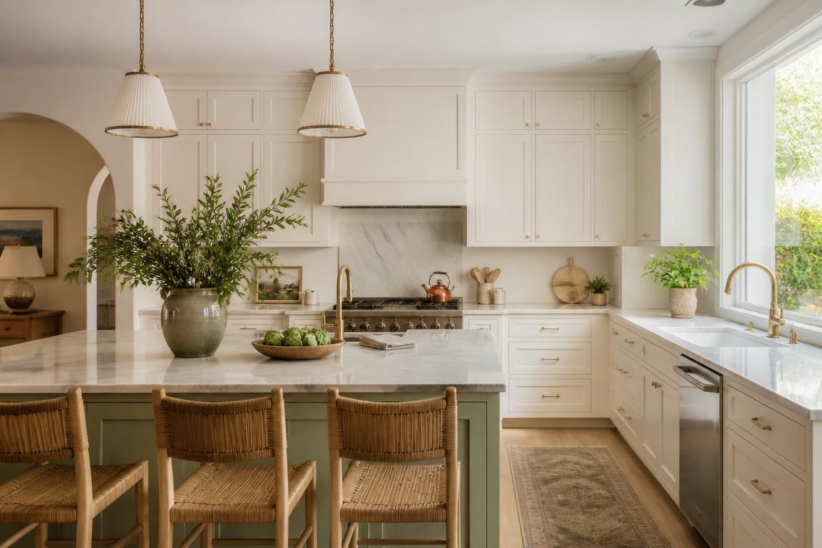 A renovated Northern California kitchen with natural light and simple cabinetry