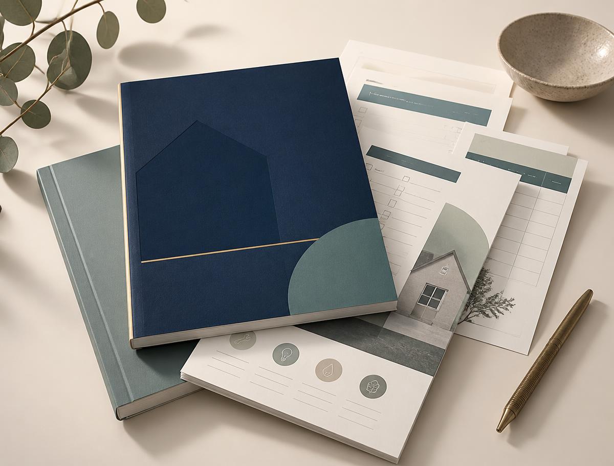 Printed Silicon Valley Homeowner Toolkit checklists and worksheets stacked on a desk